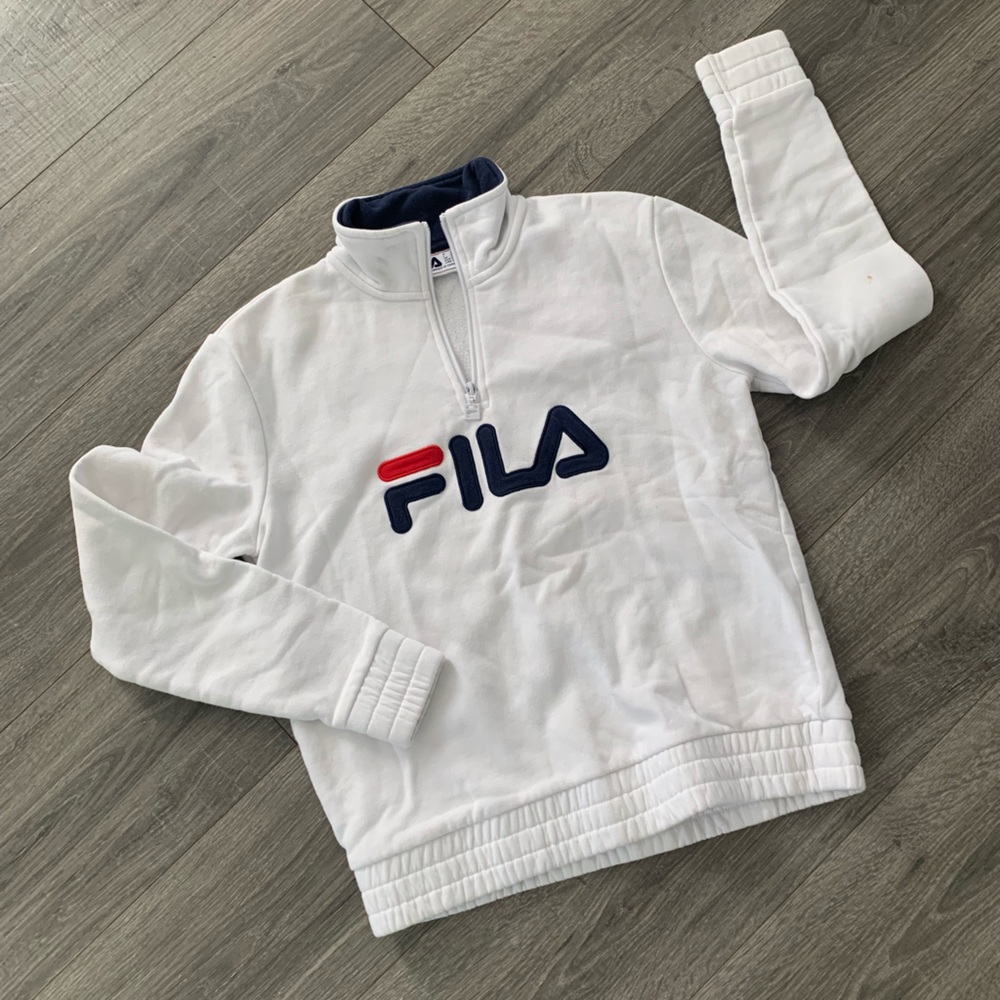 Fila White Sweatshirt with Red and Blue Logo